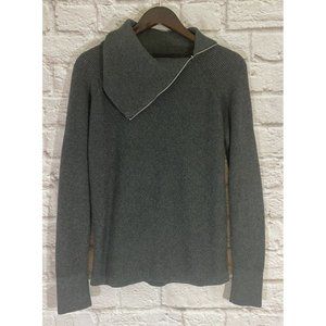 WHITE HOUSE BLACK MARKET Gray Ribbed Zip Cowl Neck Sweater M Cashmere Blend 9305